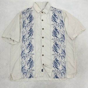 Tommy Bahama Mens Size XL Button Up Shirt White‎ Floral Hawaiian Short Sleeve
